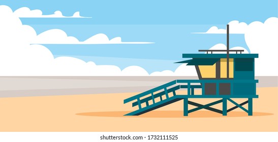 Lifeguard beach house in Santa Monica.Vector illustration.