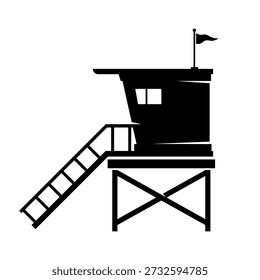 Lifeguard Beach Hut Watch Tower Shack Safety and Rescue Icon Vector Black Silhouette