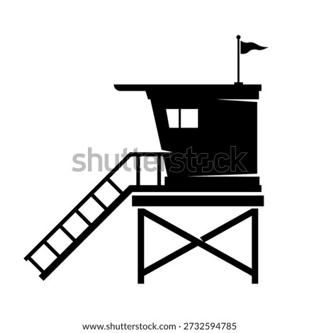 Lifeguard Beach Hut Watch Tower Shack Safety and Rescue Icon Vector Black Silhouette