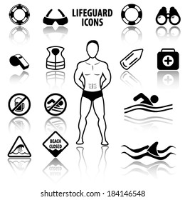 Lifeguard and beach warning signs icons