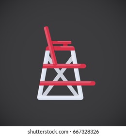 Lifeguard chair vector flat icon, Flat design of beach safety and life guard profession object isolated on the dark background, vector illustration