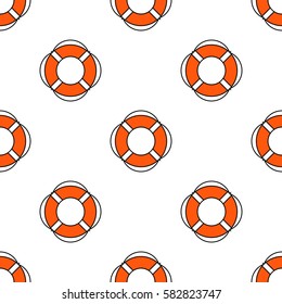 Lifeguard flat outline seamless pattern with equipment and rescue equipment for the rescue of drowning. Water rescue pattern vector illustration
