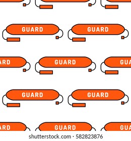 Lifeguard flat outline seamless pattern with equipment and rescue equipment for the rescue of drowning. Water rescue pattern vector illustration