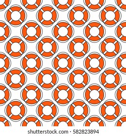 Lifeguard flat outline seamless pattern with equipment and rescue equipment for the rescue of drowning. Water rescue pattern vector illustration