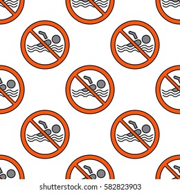 Lifeguard flat outline seamless pattern with equipment and rescue equipment for the rescue of drowning. Water rescue pattern vector illustration