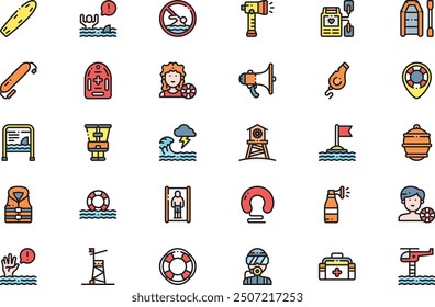 Lifeguard icons collection is a vector illustration with editable stroke.