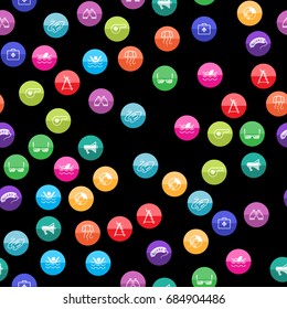 Lifeguard icons in color circles. Seamless pattern. Background vector illustration.