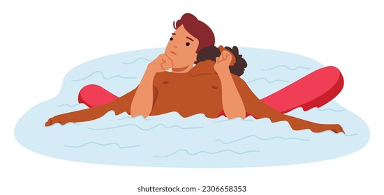 Lifeguard Male Character Trained In Water Safety, Heroically Saves Drowning Man, Displaying Courage, Strength, And Swift Action In A Critical Rescue Situation. Cartoon People Vector Illustration