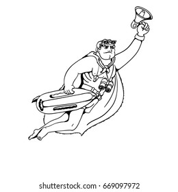 Lifeguard on the beach with a rescue buoy. Outline vector illustration
