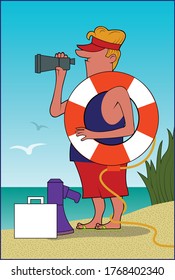 A lifeguard is on duty at the local beach.