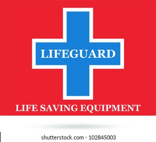 Lifeguard place and life saving equipment sign. Vector