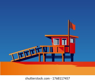 Lifeguard Post Illustration Flat Vintage