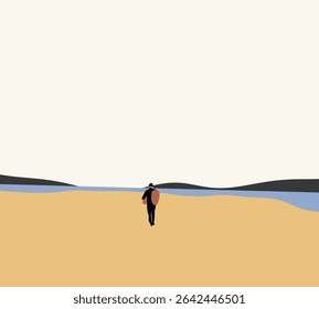 Lifeguard with Red buoy to save people from drowning on the beach. Water rescue duty. Minimal art design.