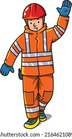 Lifeguard or rescuer waving by hand Vector cartoon