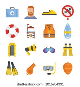 Lifeguard save icons set. Flat illustration of 16 lifeguard save vector icons for web svg