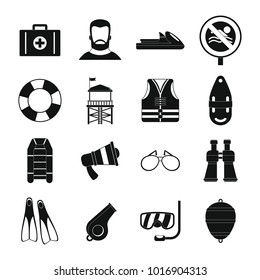 Lifeguard save icons set. Simple illustration of 16 lifeguard save vector icons for web