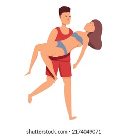 Lifeguard save woman icon cartoon vector. Ocean water. Kit swimming