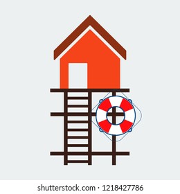 Lifeguard Stations Icon.Flat Design.Beach Lifeguard House Logo Or Label Template.Vector Illustration
