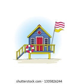 Lifeguard stations icon.Flat design.Beach lifeguard house logo or label template.Summer vector illustration svg