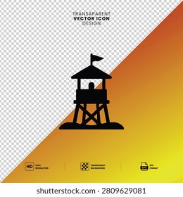 Lifeguard tower icon vector illustration representing beach surveillance station. Solid black silhouette symbol for maritime safety and rescue services. Ideal graphic element for summer travel tourism coastal leisure and oceanfront signage project themes clean modern vector design.