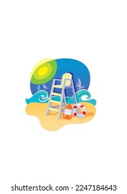Lifeguard tower on the beach. Vector illustration in flat style. svg
