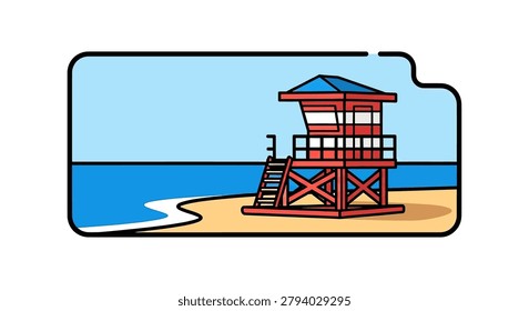 Lifeguard tower on sandy beach shore