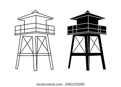 Lifeguard tower outline vector. Sea life guard tower black icon.