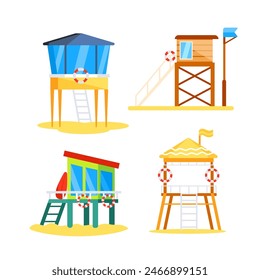 Lifeguard tower set. lifequarder construction. Station beach building.