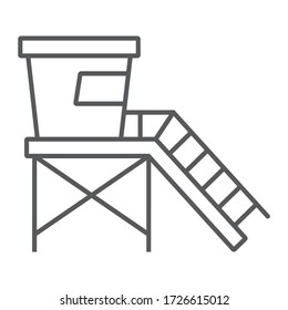 Lifeguard tower thin line icon, tourism and beach, beach lifeguard sign vector graphics, a linear icon on a white background, eps 10