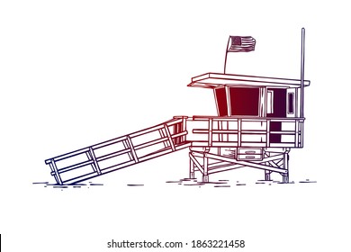 Lifeguard tower Vector illustration - Hand drawn - Out line