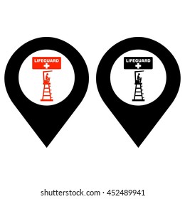 Lifeguard tower vector. Pin map icon