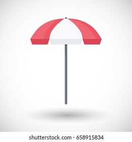 Lifeguard umbrella vector flat icon, Flat design of red and white life guard object with round shadow, vector illustration