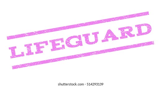 Lifeguard watermark stamp. Text caption between parallel lines with grunge design style. Rubber seal stamp with dust texture. Vector violet color ink imprint on a white background.