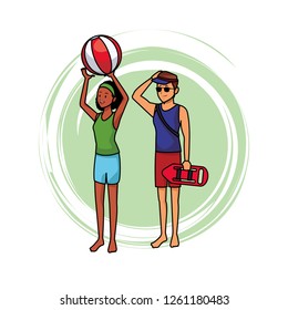 lifeguard with woman and beach ball