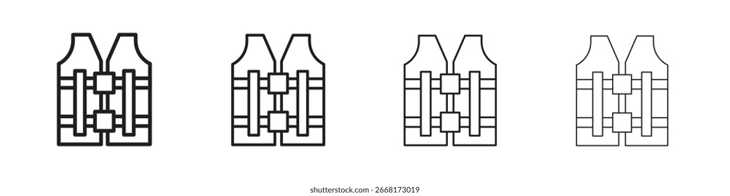 Paquete de Vectores negros simples del icono del chaleco salvavidas. Elemento de infografía de diseño