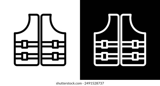 Lifejacket outlined icon set in black and white colors