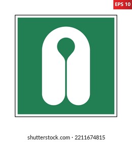 Lifejacket sign. Vector illustration of green square sign with life preserver icon inside. Indicator isolated on background. Emergency equipment. Personal flotation device symbol.