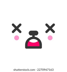 Lifeless dead kawaii cute emotion face, emoticon vector icon