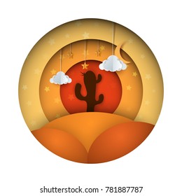 Lifeless desert - paper illustration. Vector eps 10