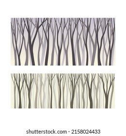 Lifeless forest trees silhouettes. Early spring or late autumn background vector illustration