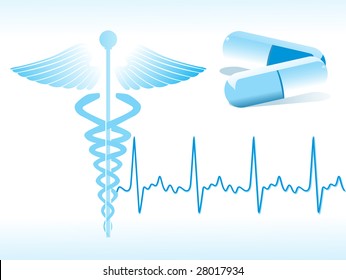 lifeline in an electrocardiogram with caduceus symbol
