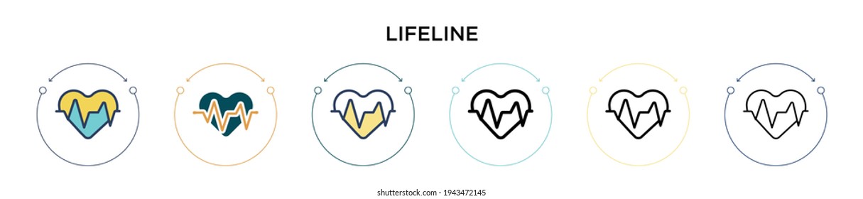 Lifeline Icon in vollem, dünnen Linie, Umriss und Strich Stil. Vektorgrafik zweier farbiger und schwarzer Vektorsymbole, die für mobile, i, web-basierte