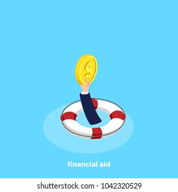 a lifeline and a protruding arm with a coin, an isometric image
