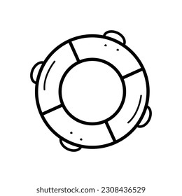 Lifeline with rope doodle icon. Vector illustration of an inflatable circle for swimming or rescue in the water. Isolated on a white background.