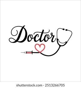 Projeto de estetoscópio de linha de vida com médico cursivo para vestuário médico Estetoscópio de design de enfermeiro elegante