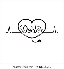 Lifeline Stethoscope Design with Cursive 'Doctor' for Medical Apparel