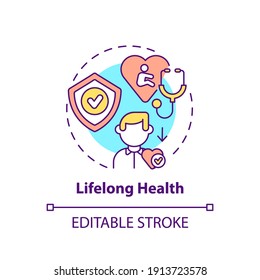 Lifelong health concept icon. Medical check. Personal responsibility for healthcare. Early childhood development idea thin line illustration. Vector isolated outline RGB color drawing. Editable stroke