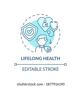 Lifelong health turquoise concept icon. Medical check. Personal responsibility. Early childhood development idea thin line illustration. Vector isolated outline RGB color drawing. Editable stroke