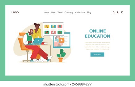 Lifelong learning concept. Senior and daughter enjoying online education. Expanding knowledge through digital courses. Embracing new skills. Opportunities with modern technologies. Vector illustration