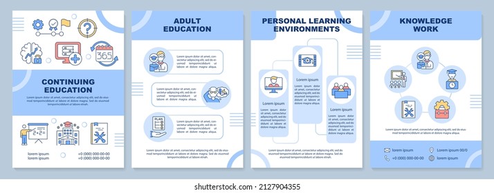 Lifelong learning contexts brochure template. Ongoing education. Leaflet design with linear icons. 4 vector layouts for presentation, annual reports. Arial-Black, Myriad Pro-Regular fonts used